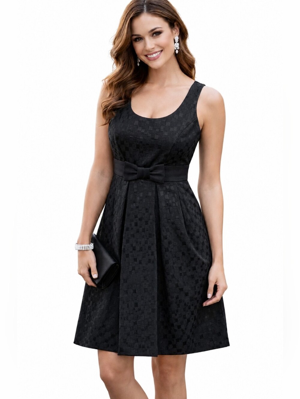Max & Cleo Formal Dress Size 4 Black Textured Bow Waist Cocktail Party Wedding